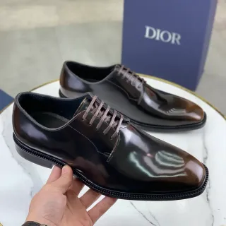 Dior B27 Brown High-Gloss Patent Leather Cap-Toe Oxford Shoes
