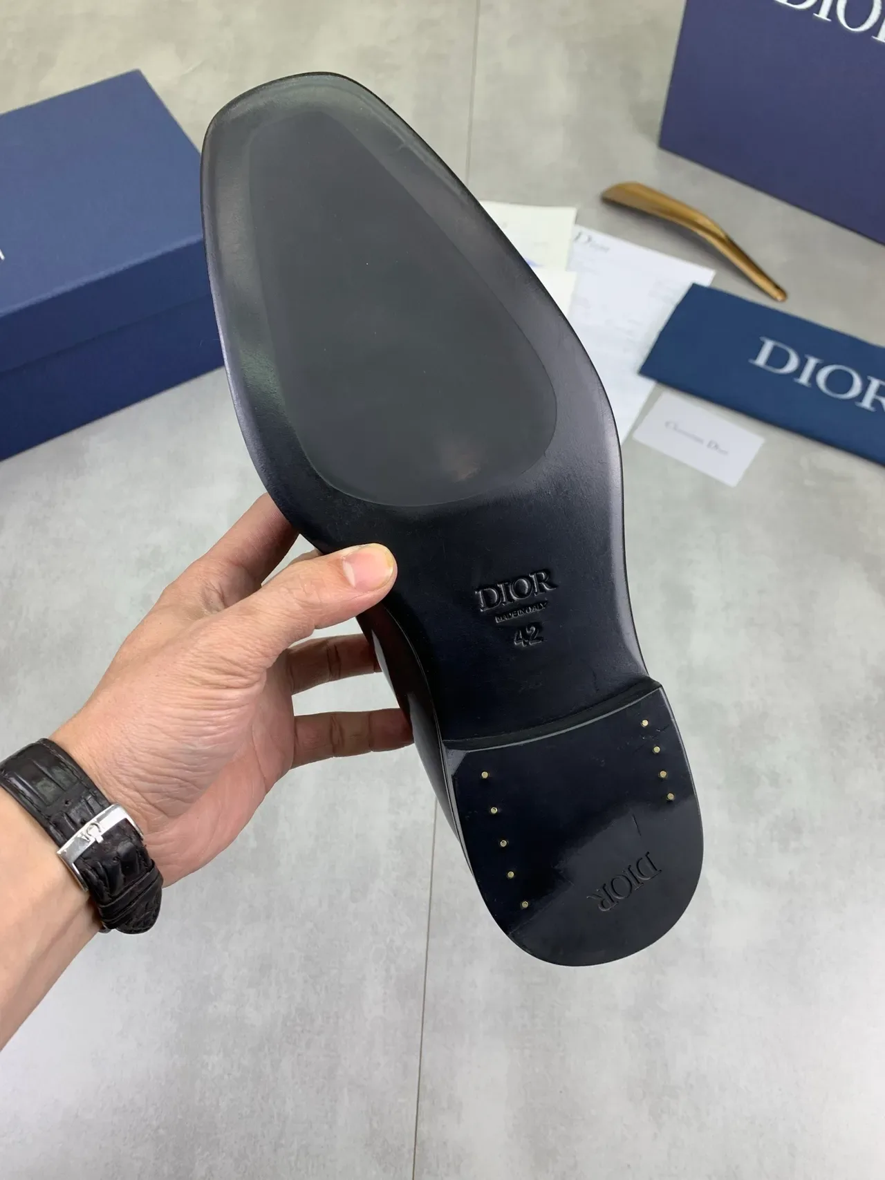 Dior B27 Chaussures Oxford Marron Cuir Patenté Bout Cap Haut Brillant 3