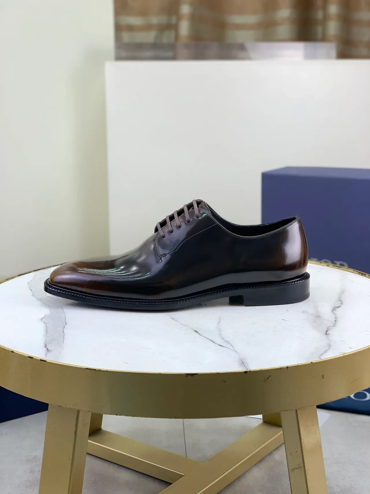 Dior B27 Chaussures Oxford Marron Cuir Patenté Bout Cap Haut Brillant 6