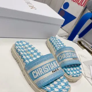 Dior B27 Christian Dior Paris Houndstooth Blue White Slippers