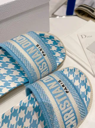ডায়োর B27 ক্রিশ্চিয়ান ডায়োর প্যারিস হাউন্ডস্টুথ নীল সাদা চপ্পল 2