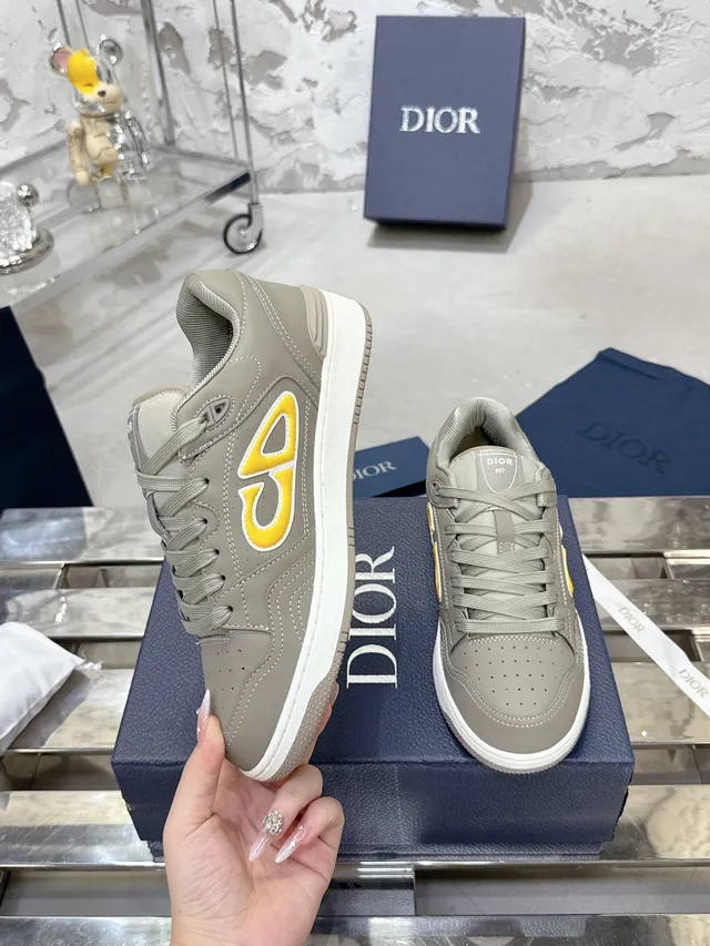 Dior B27 Gray and Yellow Monogram Lifestyle Sneakers 4