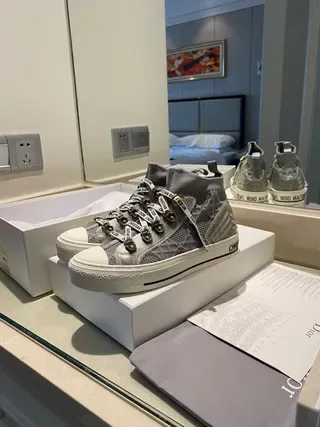 Dior B27 Gray Mesh High-Top Lifestyle Sneakers 2