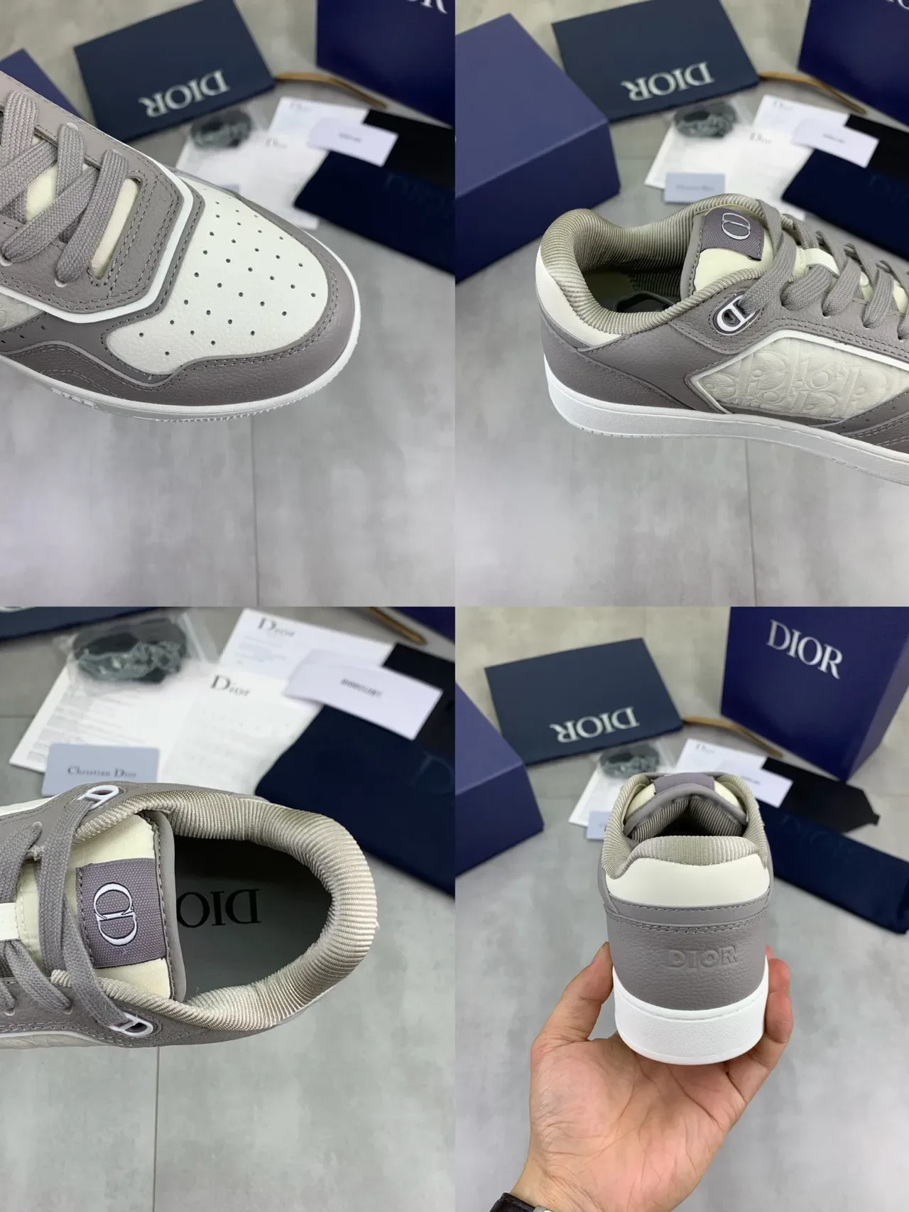 Dior B27 Monogram-Embossed Gray and White Lifestyle Sneakers 2
