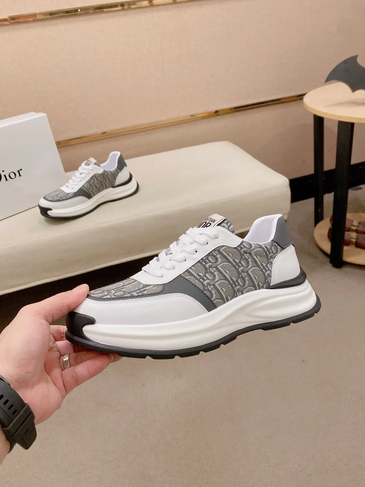 Dior B27 Monogram White Gray Black Lifestyle Sneakers 3