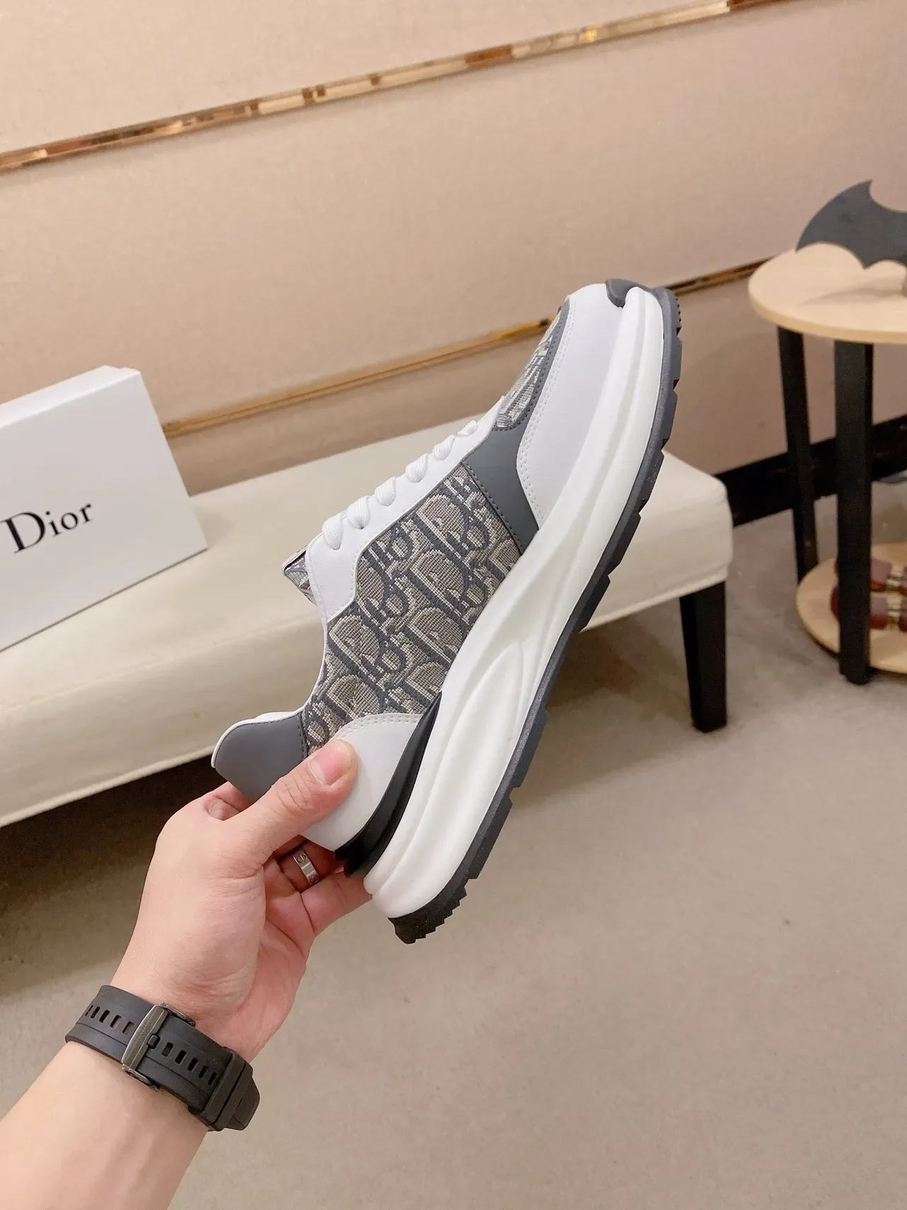 Dior B27 Monogram White Gray Black Lifestyle Sneakers 5