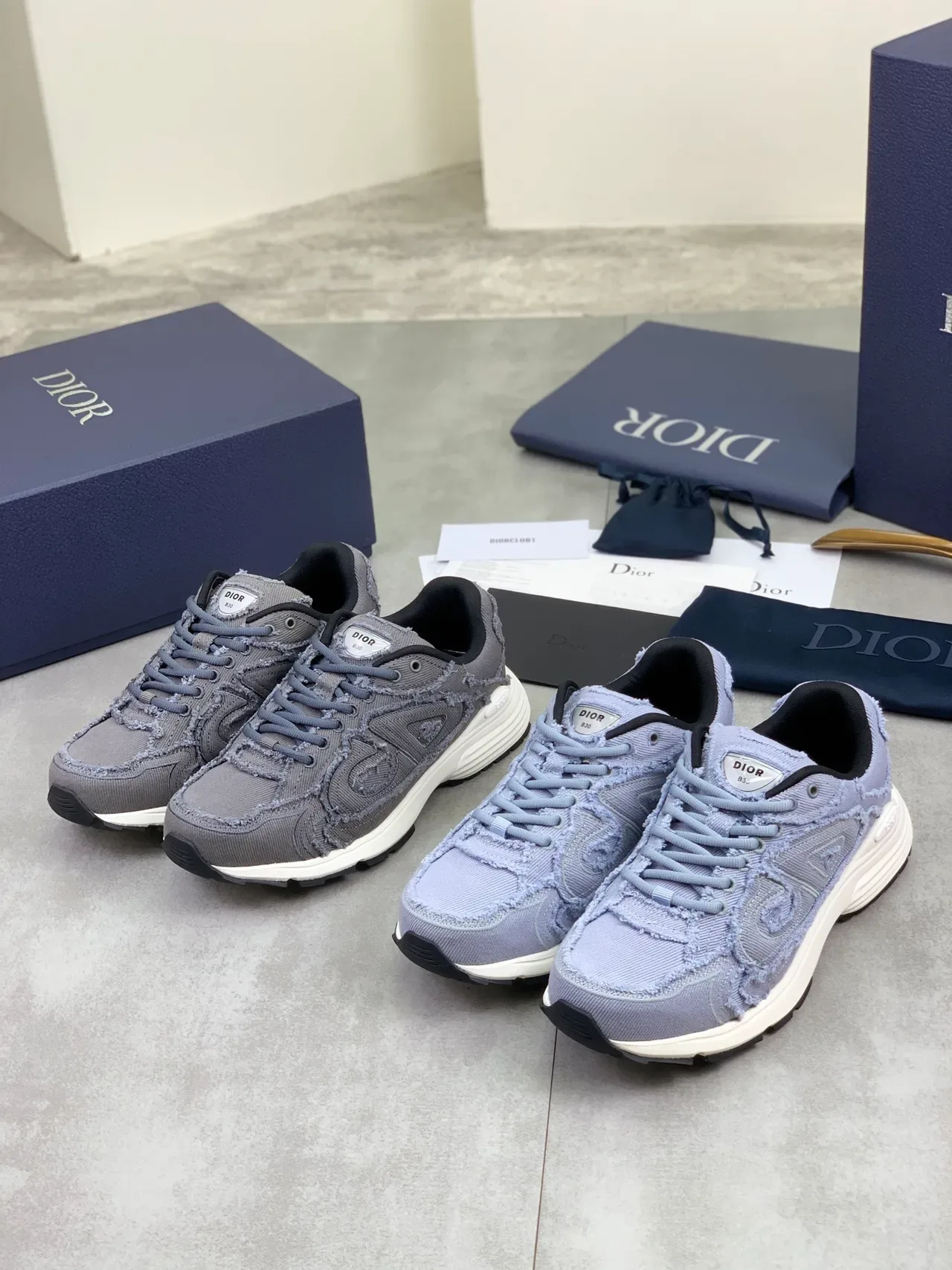Dior B30 Gray Frayed-Edge Textile Lifestyle Sneakers 2