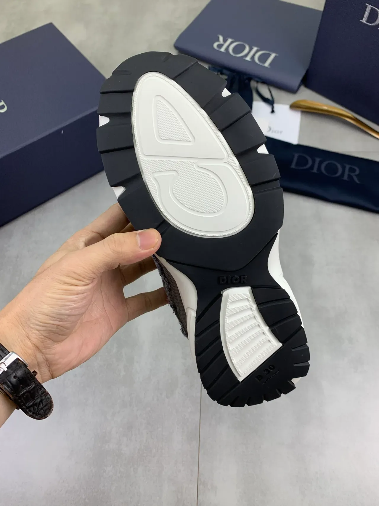 Dior B30 Gray Frayed-Edge Textile Lifestyle Sneakers 4