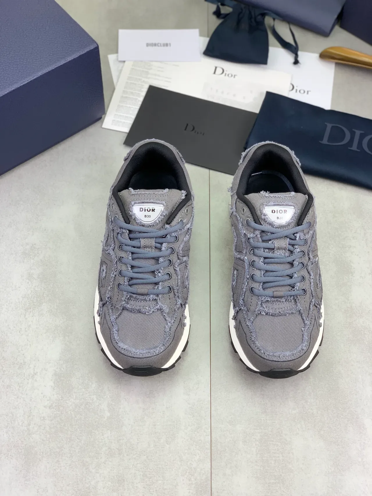 Dior B30 Gray Frayed-Edge Textile Lifestyle Sneakers 5