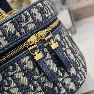 Dior حقيبة التجميل Navy Oblique Monogram Boston Bag 6