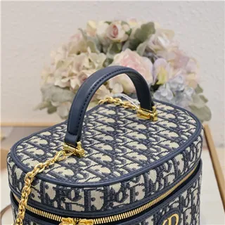 Dior حقيبة التجميل Navy Oblique Monogram Boston Bag 7