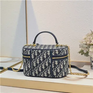 Dior حقيبة التجميل Navy Oblique Monogram Boston Bag 8