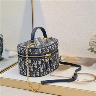 Dior حقيبة التجميل Navy Oblique Monogram Boston Bag 9
