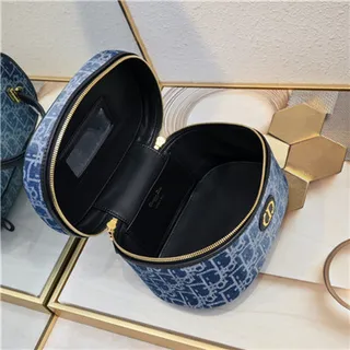 Dior حقيبة التجميل Navy Oblique Monogram Boston Bag 10
