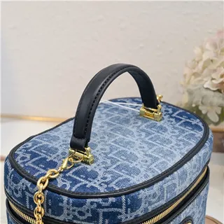 Dior حقيبة التجميل Navy Oblique Monogram Boston Bag 12