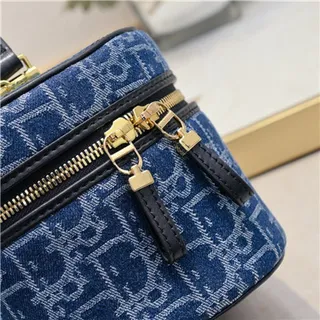 Dior حقيبة التجميل Navy Oblique Monogram Boston Bag 13