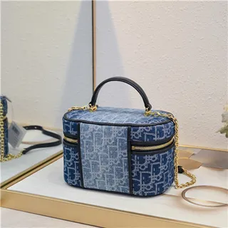 Dior حقيبة التجميل Navy Oblique Monogram Boston Bag 16