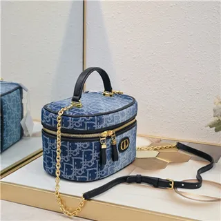 Dior حقيبة التجميل Navy Oblique Monogram Boston Bag 17