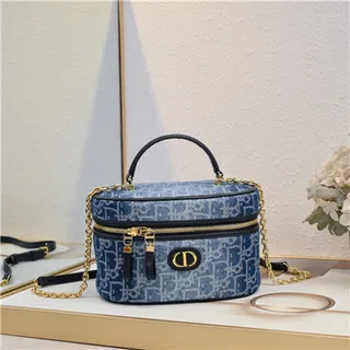 Dior حقيبة التجميل Navy Oblique Monogram Boston Bag 18