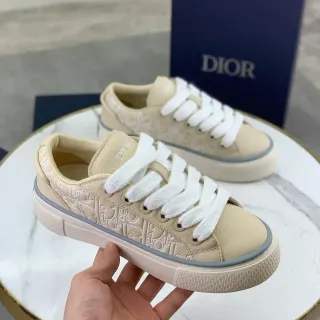 Dior Chaussures Lifestyle Beige Gris Cuir Monogram-Embossé Semelle Plateforme Low-Top