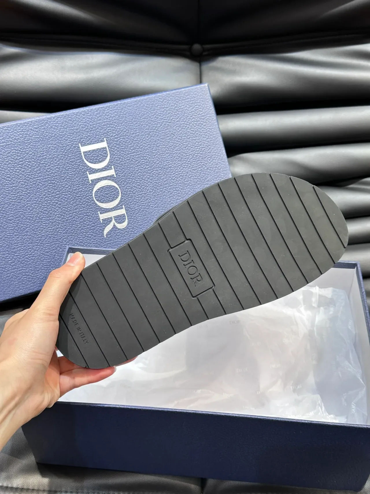 Dior Black Blue Monogram Strap Flat Sole Slippers 2