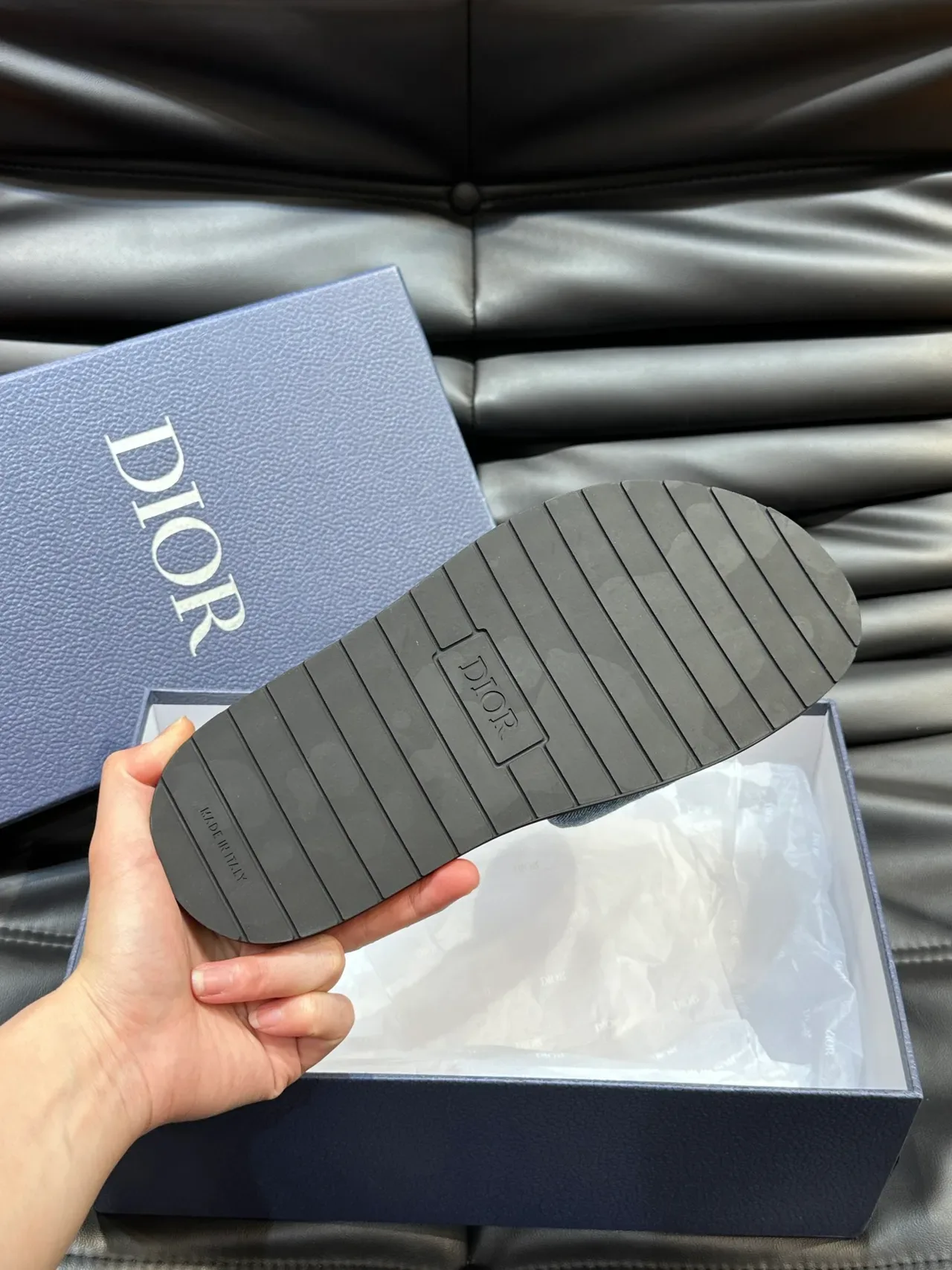 Dior Black Blue Monogram Strap Flat Sole Slippers 5