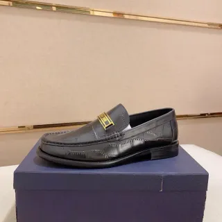 डीओर काला सोने का Croc-Embossed Leather Logo Plaque लोफर