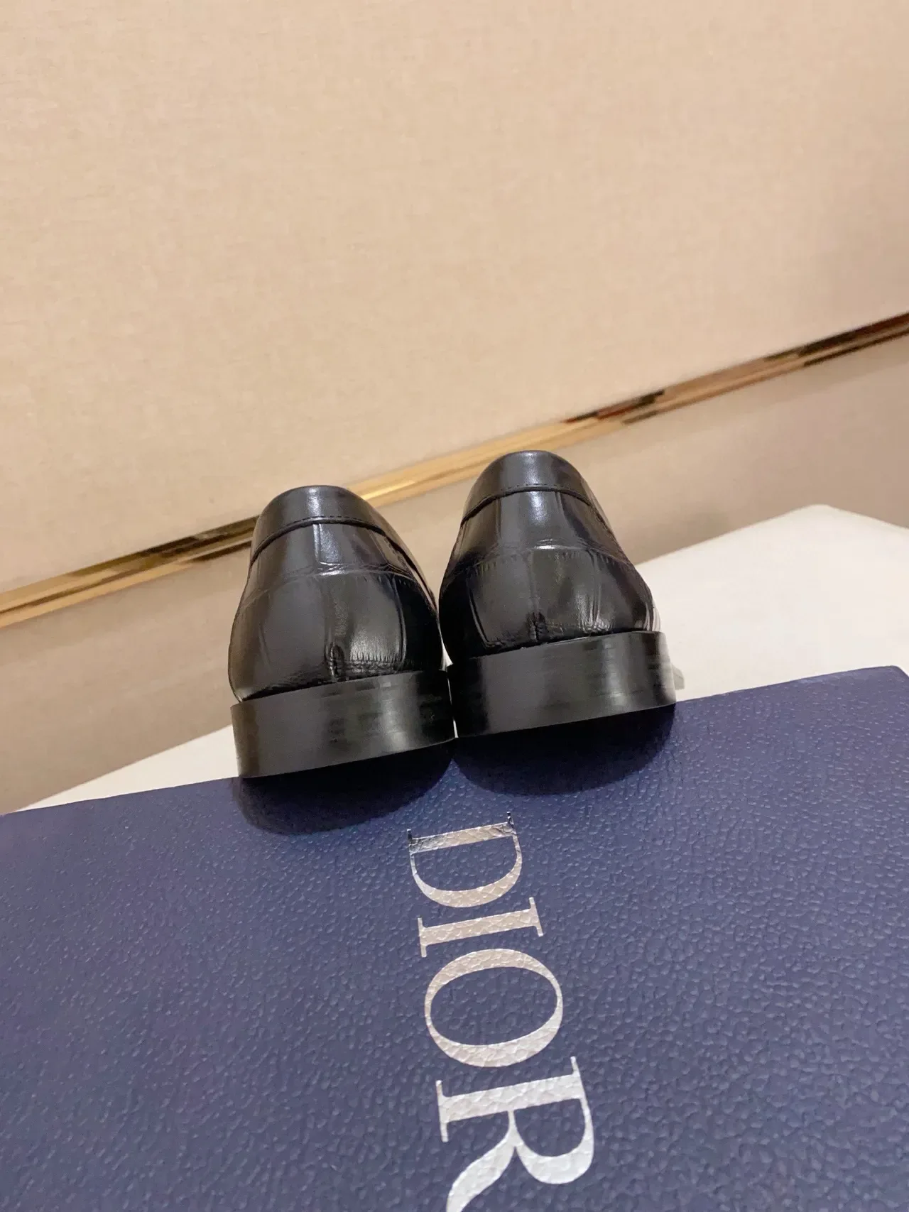 Dior Black Gold Croc-Embossed Leather Logo Plaque Loafer 3