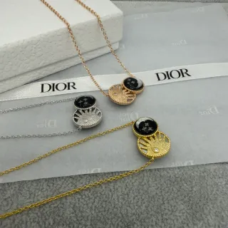 Dior Black Gold Dual-Layer Circular Pendant Sunburst Motif Necklace