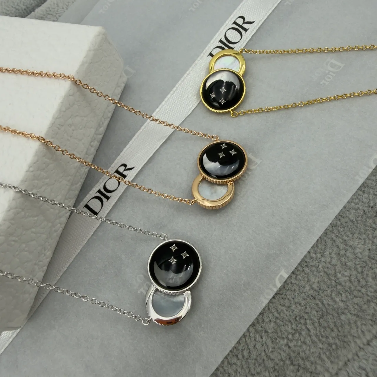 Dior Black Gold Dual-Layer Circular Pendant Sunburst Motif Necklace 2