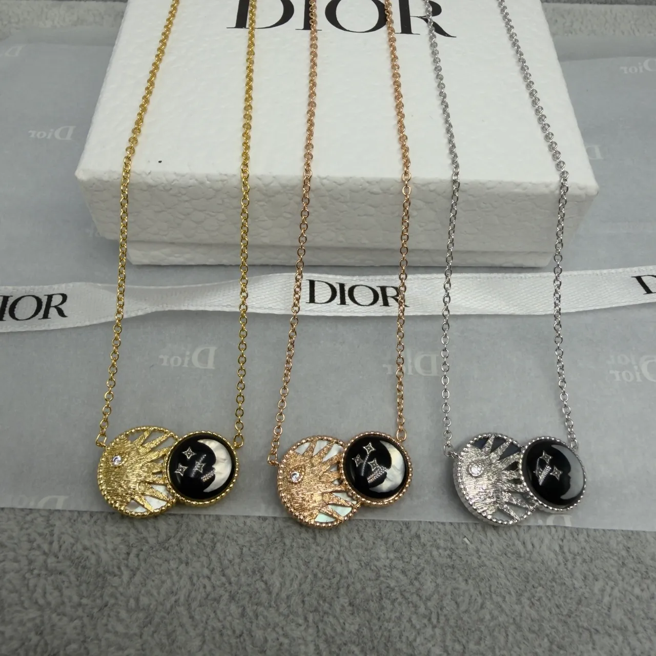 Dior Black Gold Dual-Layer Circular Pendant Sunburst Motif Necklace 3