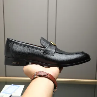 Dior Black Gold Pebbled Leather Penny Loafer