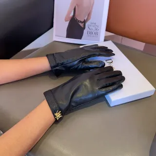 Dior Black Gold Smooth Perforated Wrist Cuff Leather Gloves