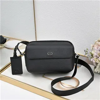 Dior Black Grained Leather Flap-Top Closure Messenger Bag