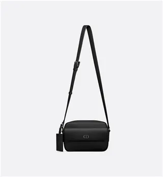 Dior Bolsa Mensageiro de Couro Granulado Preto com Fechamento de Tampa 11