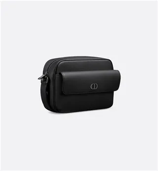 Dior Bolsa Mensageiro de Couro Granulado Preto com Fechamento de Tampa 13