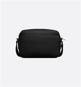 Dior Bolsa Mensageiro de Couro Granulado Preto com Fechamento de Tampa 14