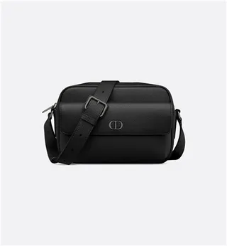 Dior Bolsa Mensageiro de Couro Granulado Preto com Fechamento de Tampa 16