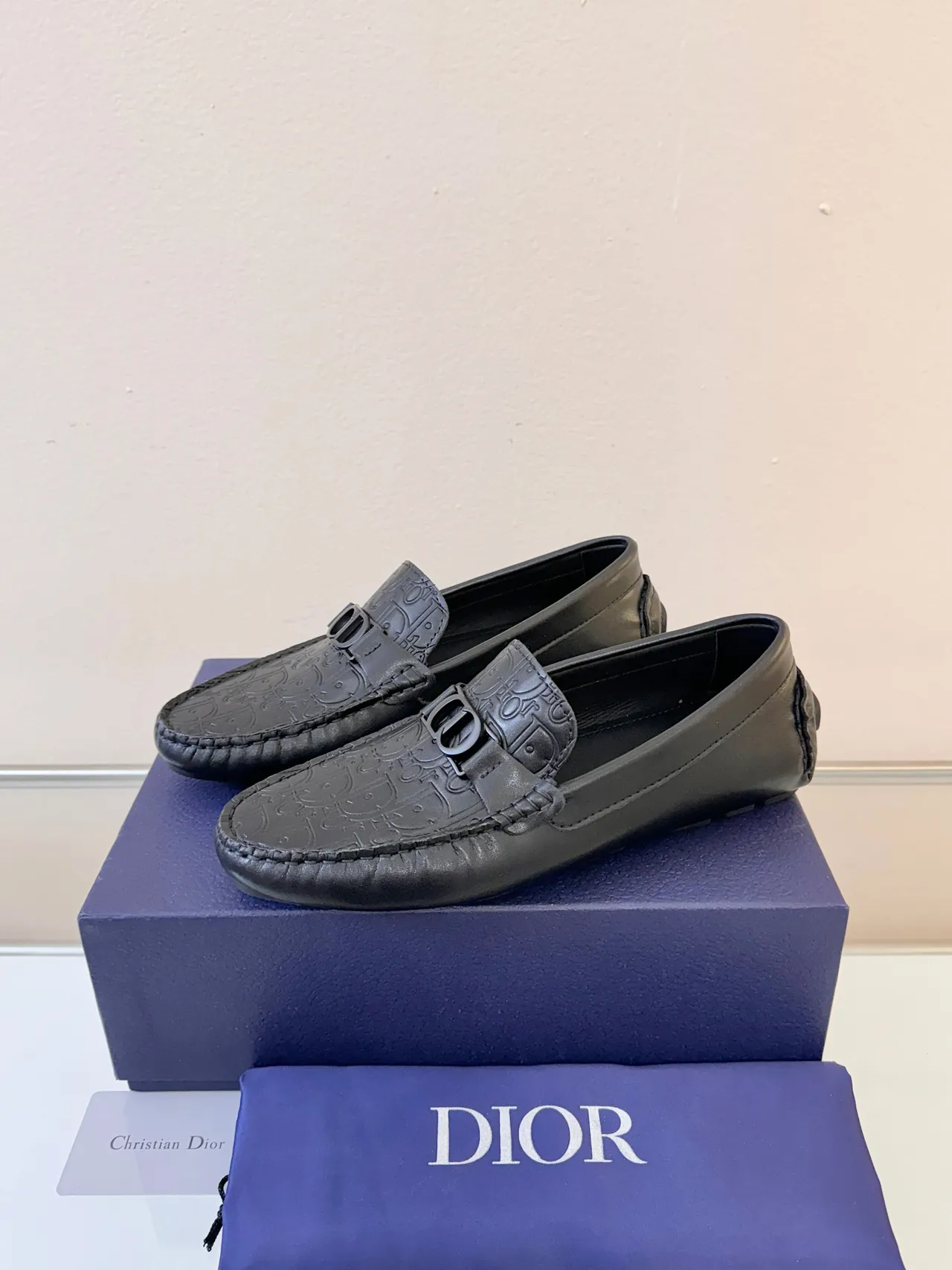 Dior Black Gray Monogram-Embossed Leather Horsebit Buckle Loafer 2