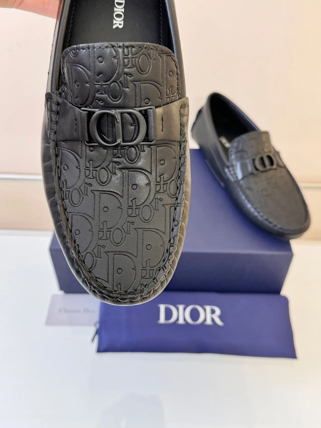 Dior Black Gray Monogram-Embossed Leather Horsebit Buckle Loafer 3