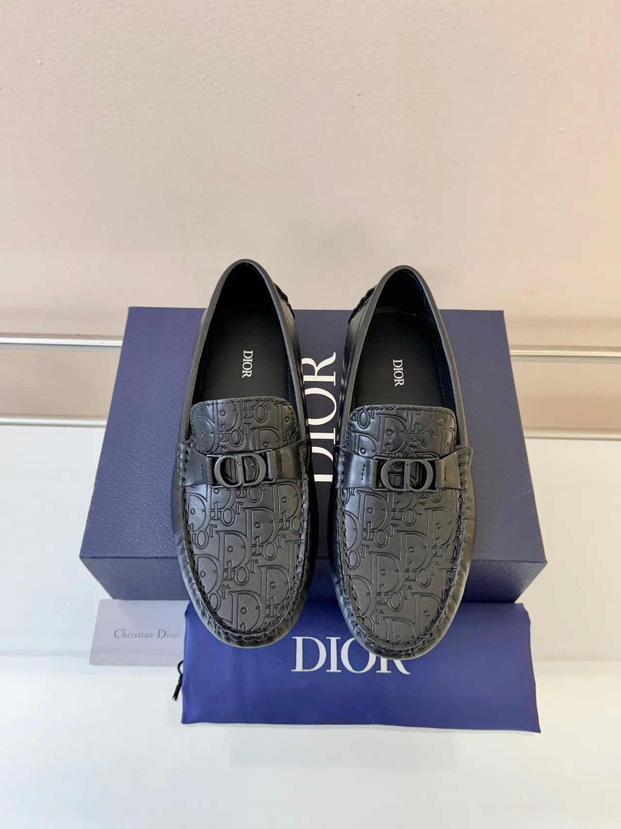 Dior Black Gray Monogram-Embossed Leather Horsebit Buckle Loafer 6