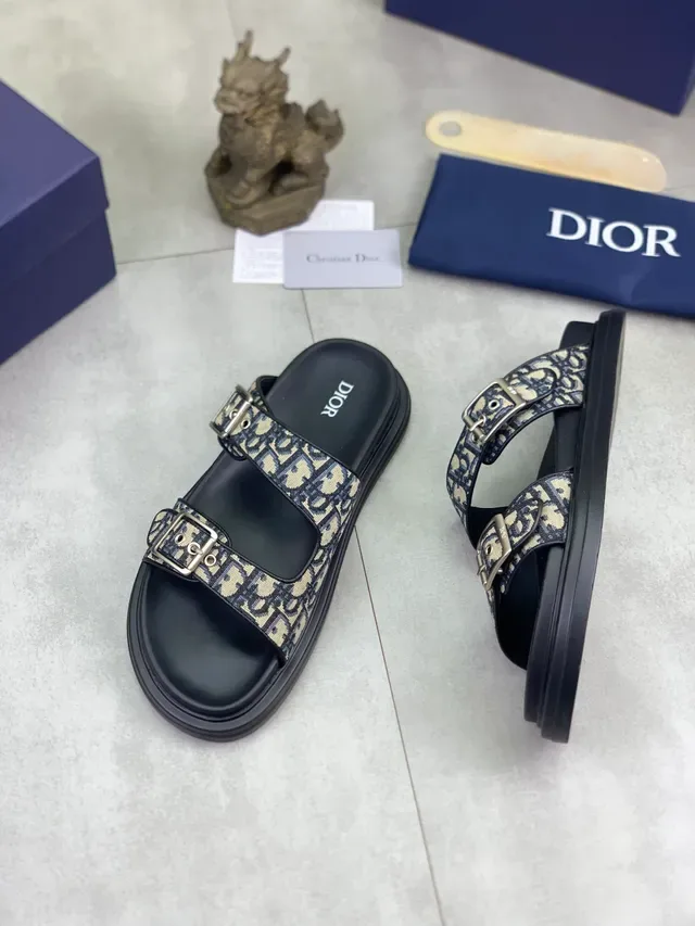 Dior Black Multicolor Double-Strap Buckle-Fastened Slippers 3