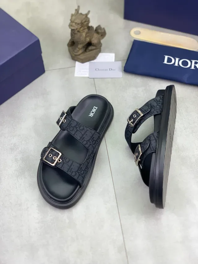 Dior Black Multicolor Double-Strap Buckle-Fastened Slippers 5