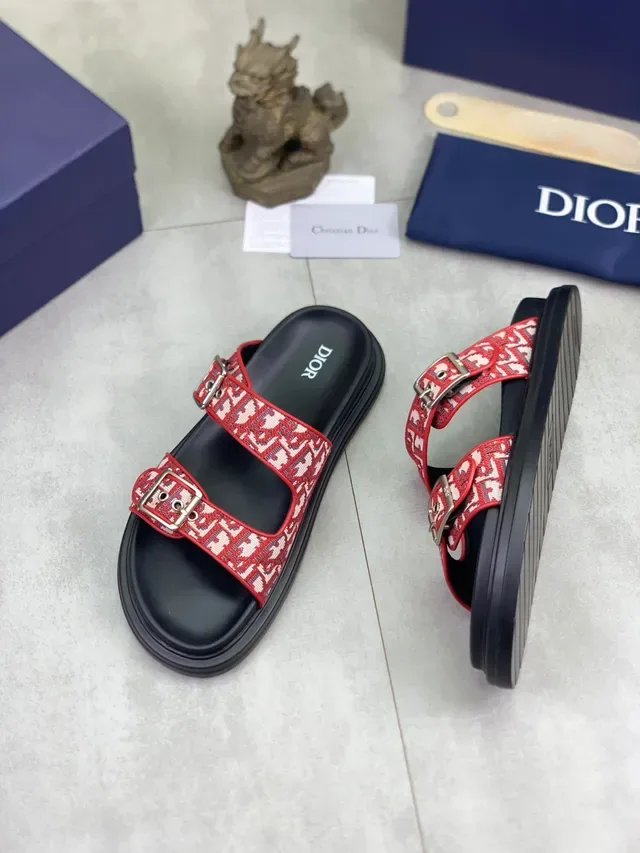 Dior Black Multicolor Double-Strap Buckle-Fastened Slippers 9