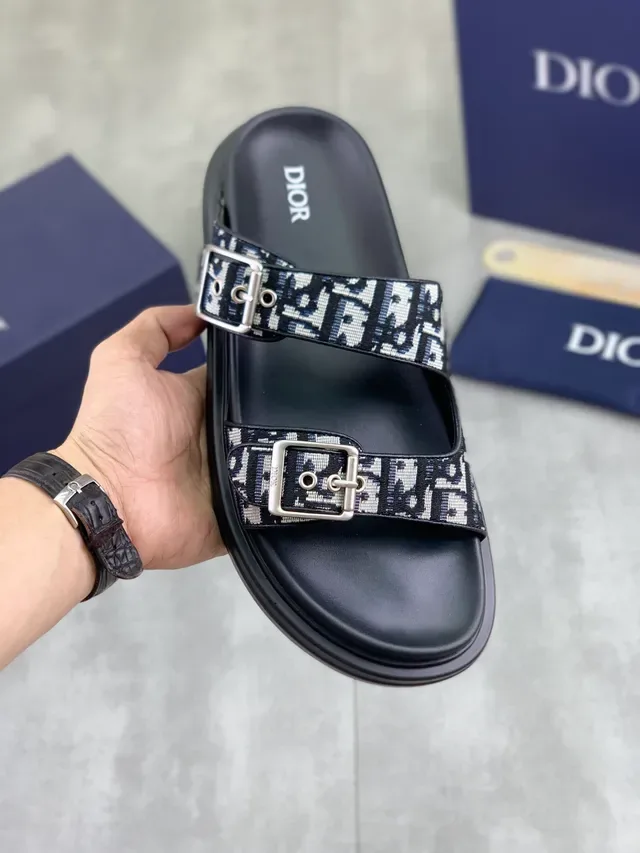 Dior Black Multicolor Double-Strap Buckle-Fastened Slippers 16