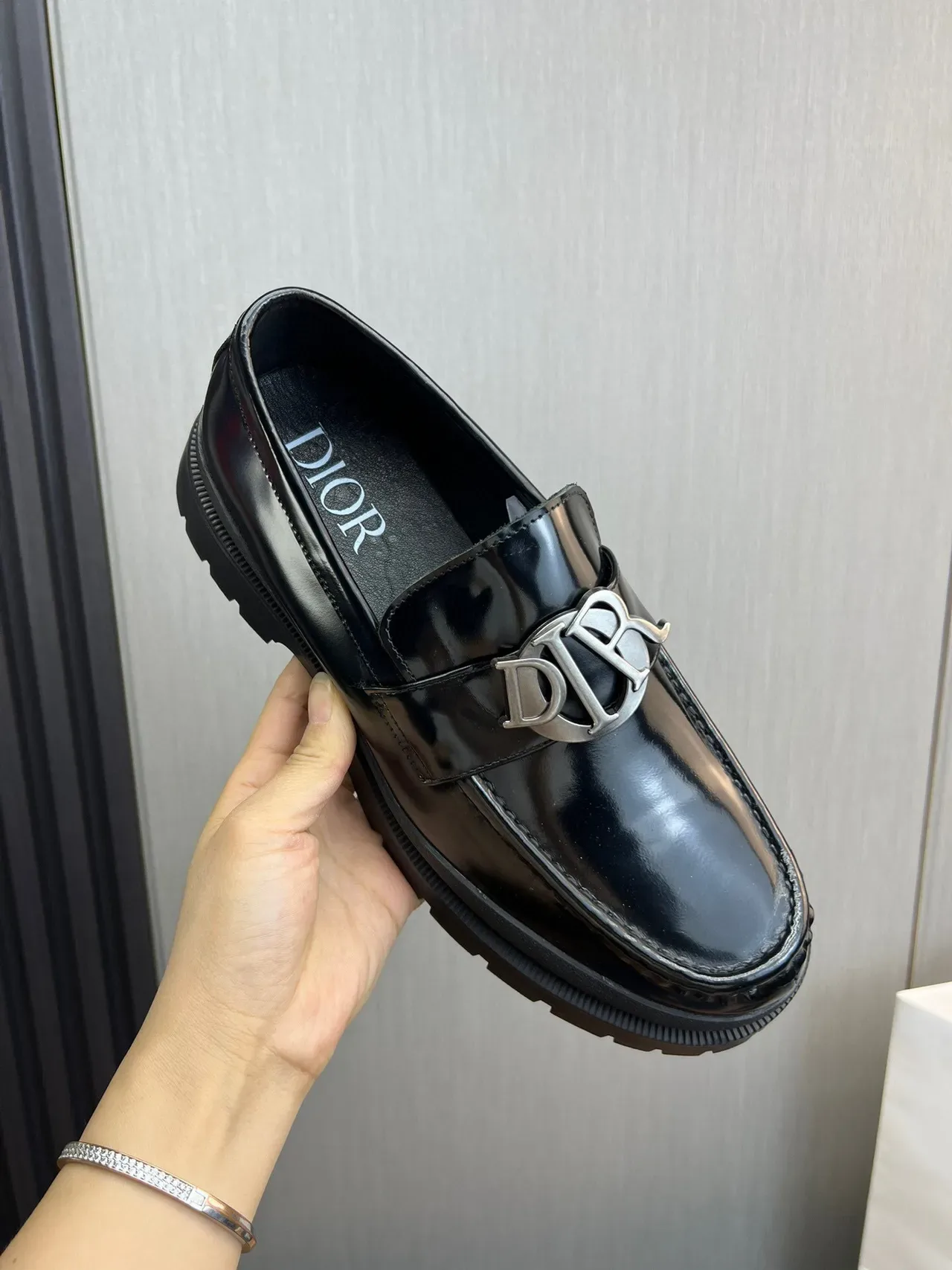 Dior Black Patent Leather Chunky Lug Sole Loafer 7