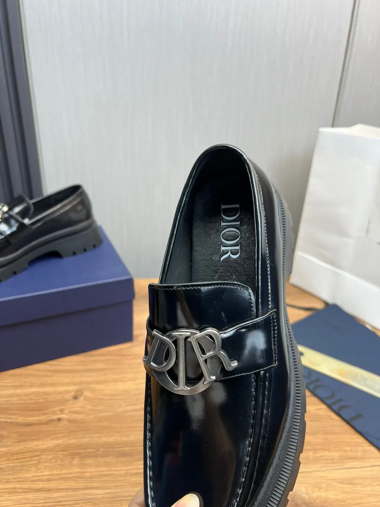 Dior Black Patent Leather Chunky Lug Sole Loafer 8