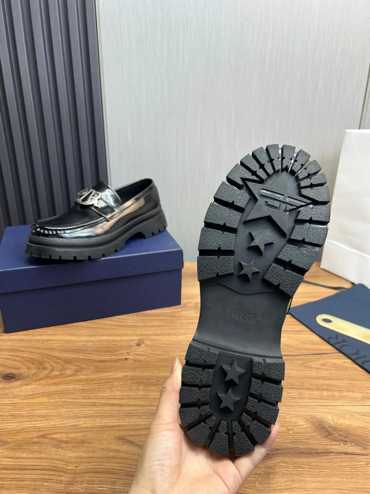 Dior Black Patent Leather Chunky Lug Sole Loafer 9