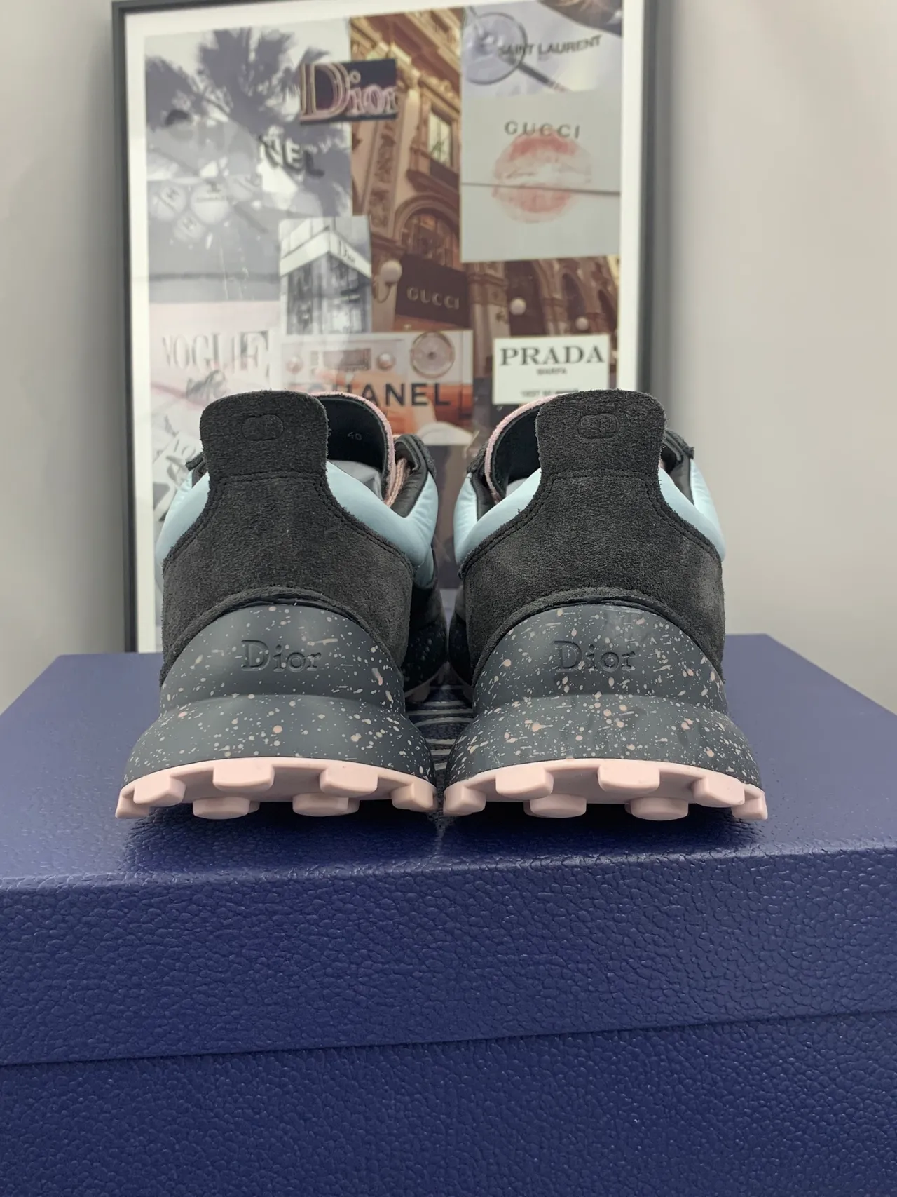 Dior Black Pink Sole Mixed-Material Upper Chunky Sneakers 2