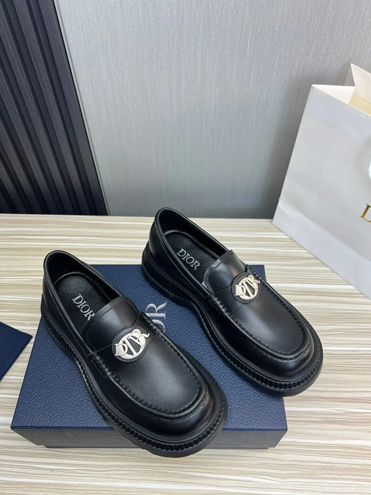 Dior Black Silver Leather Chunky Ridged Sole Loafer 2